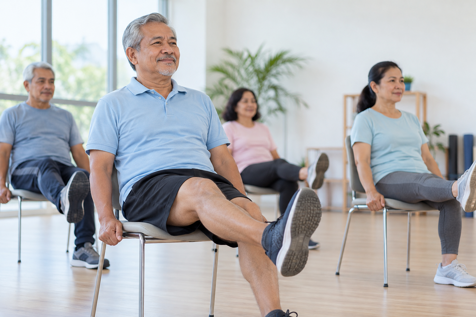 Man following a calm evening exercise routine